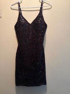 Haute Monde Black Sequin Spaghetti Strap Mini Dress